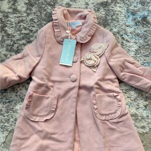 Tartine et Chocolat Blush Pea Coat with Floral Accents